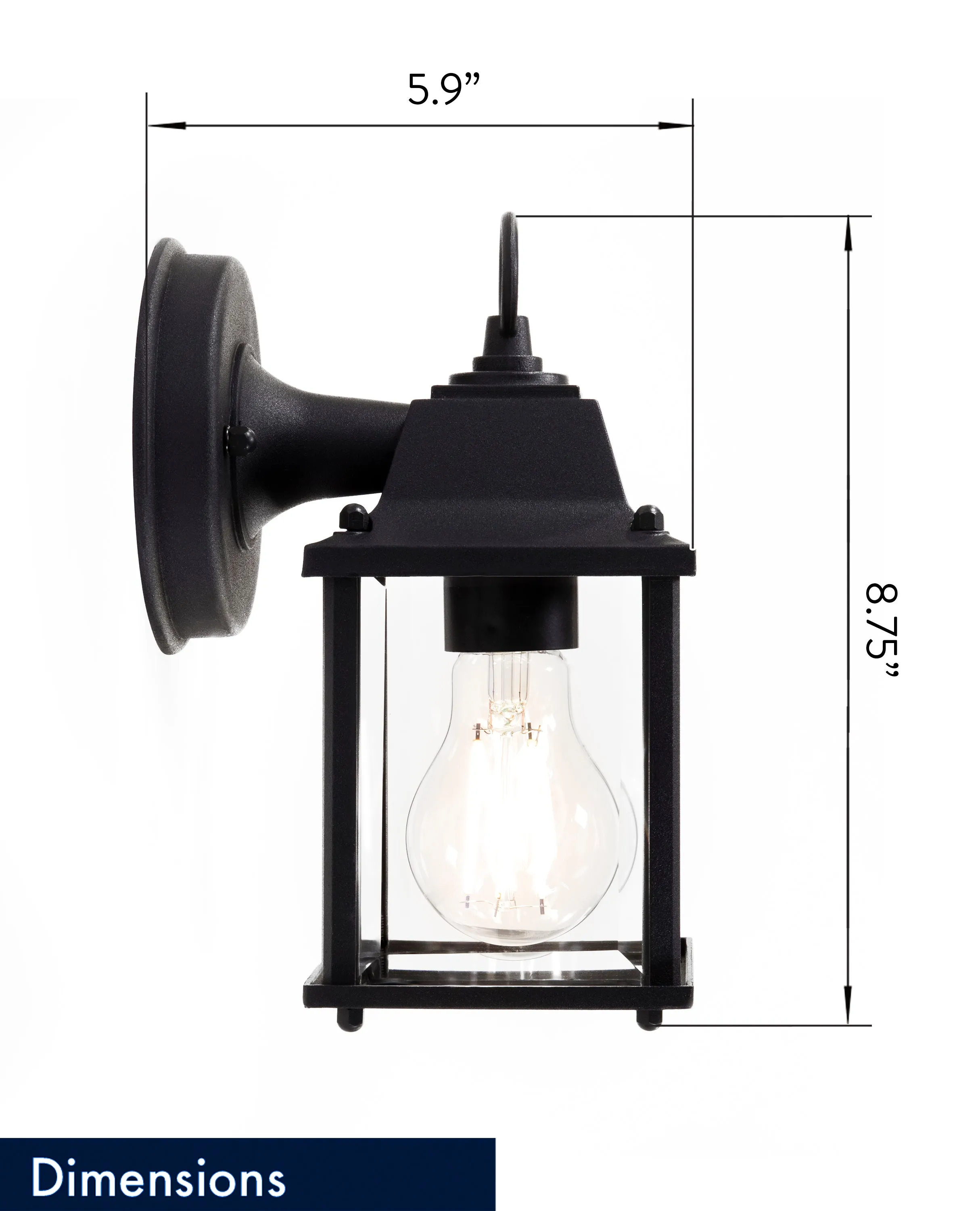 Outdoor Cast Square Wall Porch Light, E26 Medium Base Socket, Wet Location, Beveled Glass, Black or White Finish Available