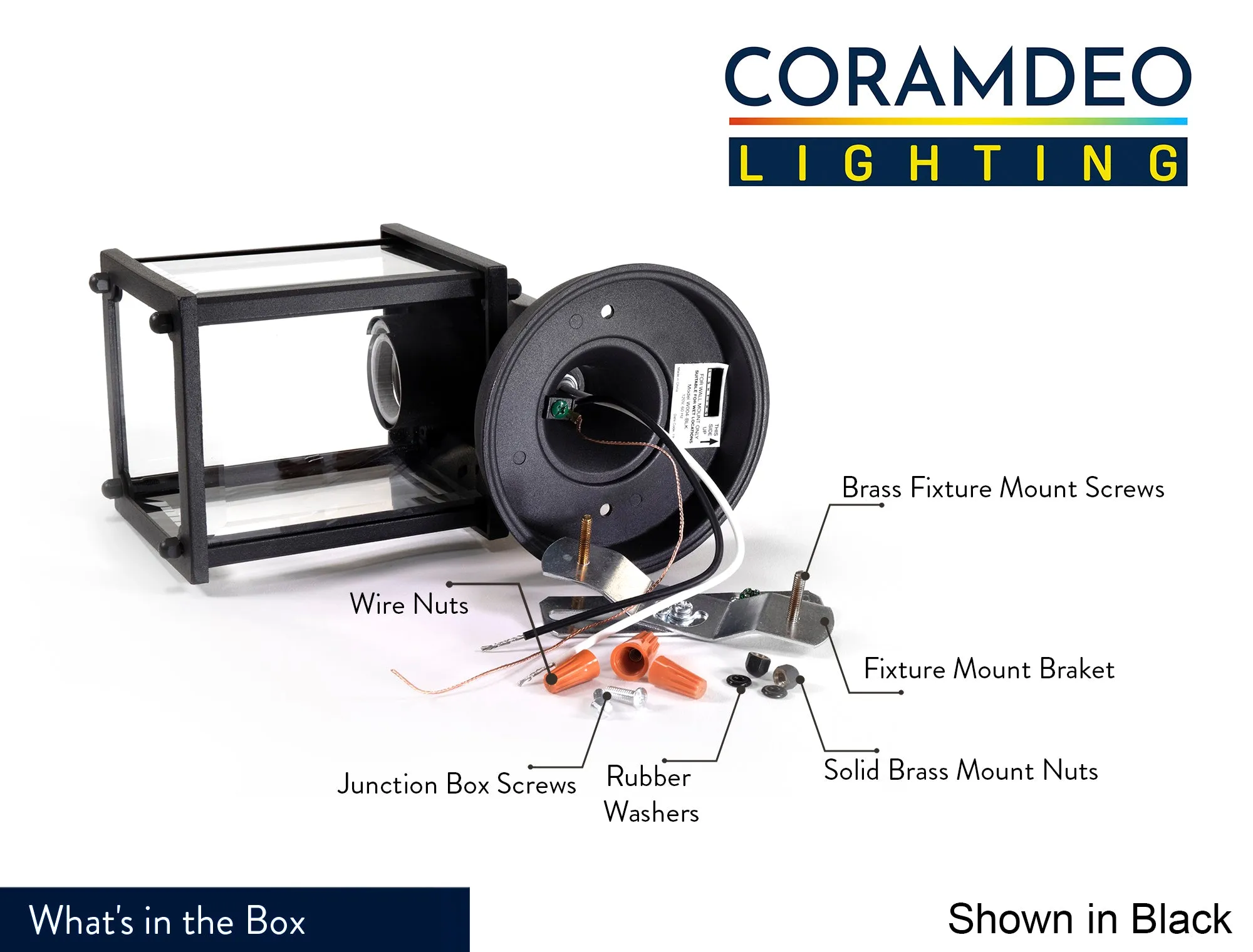 Outdoor Cast Square Wall Porch Light, E26 Medium Base Socket, Wet Location, Beveled Glass, Black or White Finish Available