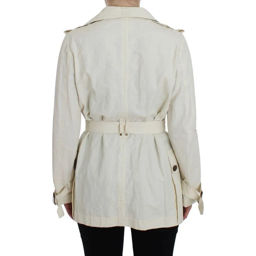 PLEIN SUD Elegant White Wrap Trench Jacket