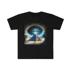 Psychedelic Ai Art Men's and Women's Unisex T-Shirt for Festival and Street Wear Pyramids v5.1