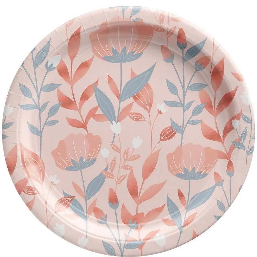 Rose Gold Floral Paper Dinner Plates 10in | 20ct