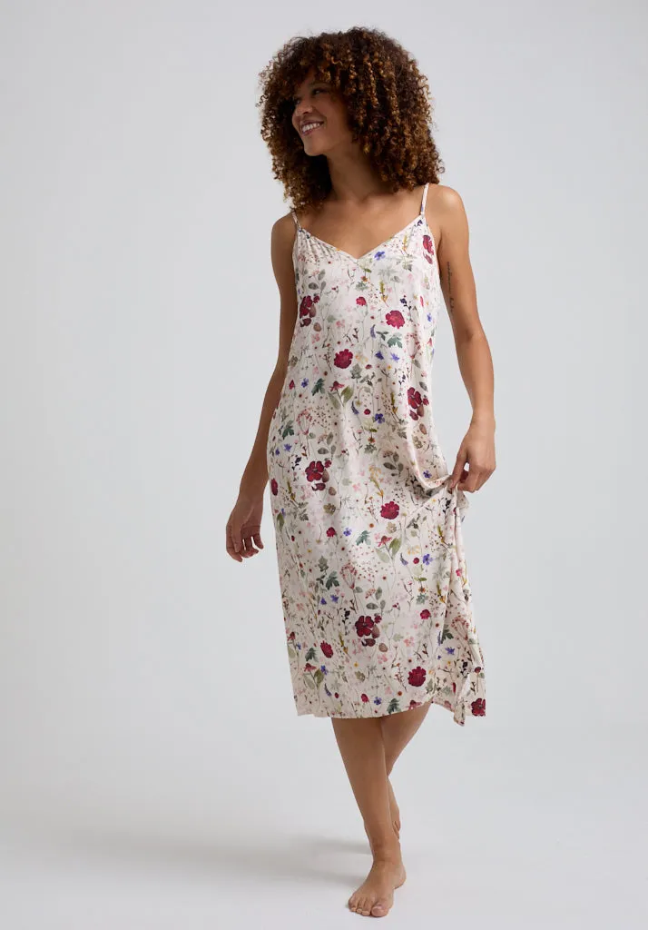 Rosie V-Neck Pressed Floral Print Nightie In Cream