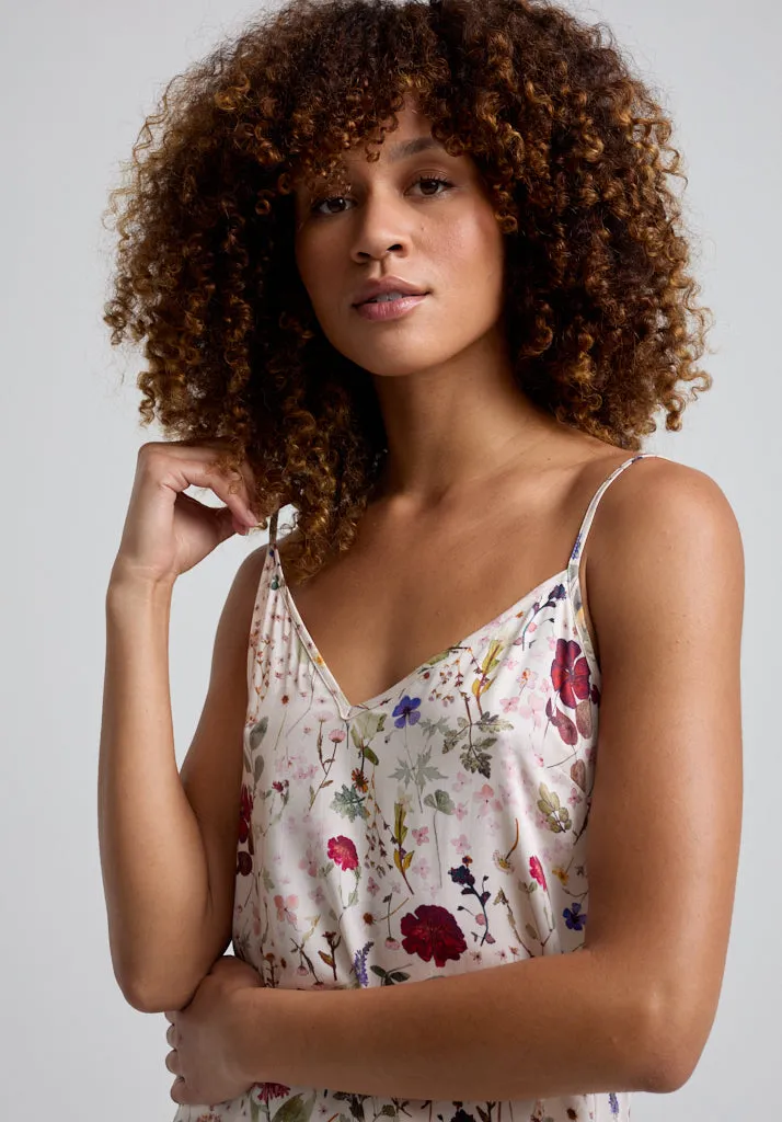 Rosie V-Neck Pressed Floral Print Nightie In Cream