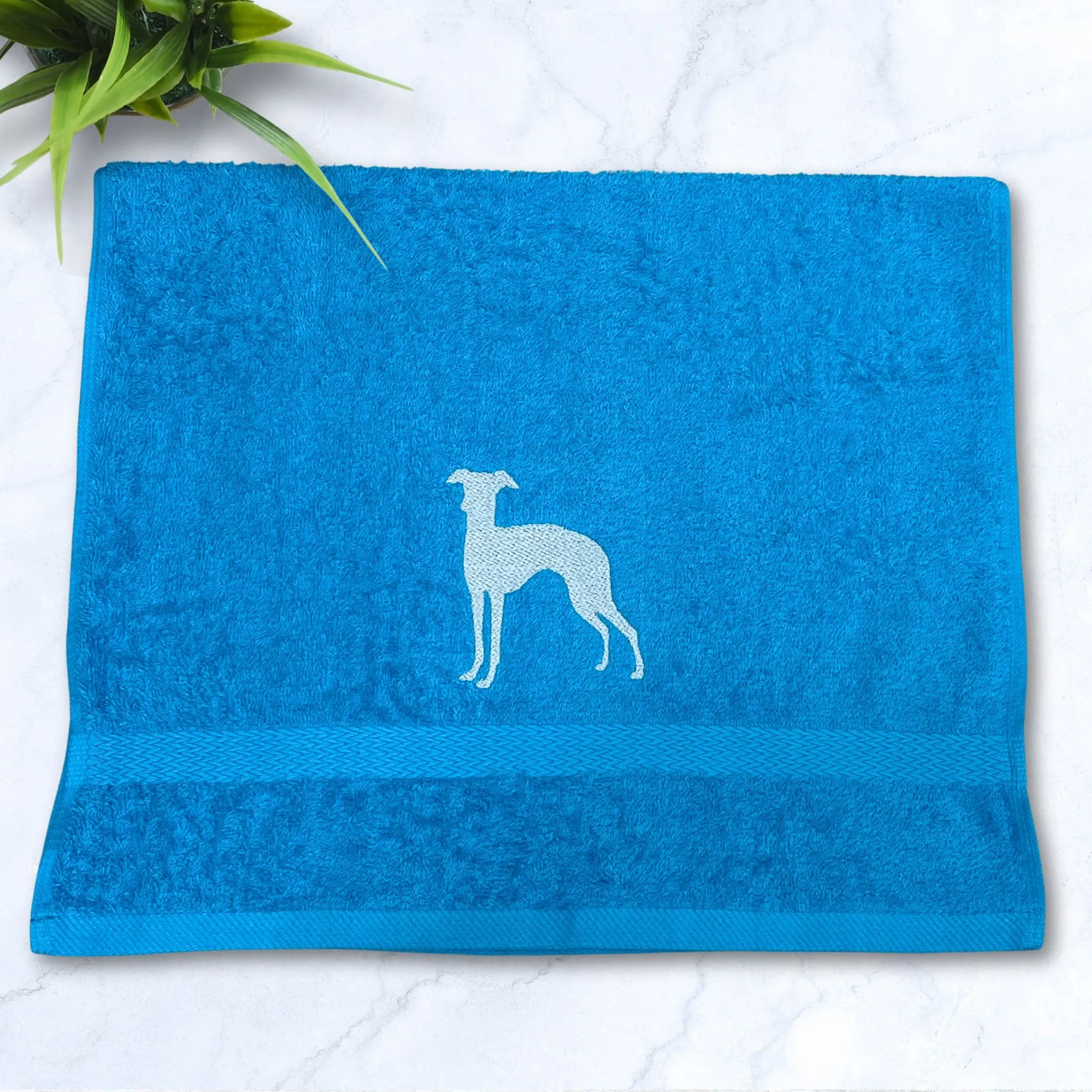 Standing Iggy Whippet Greyhound Turquoise Hand Towel