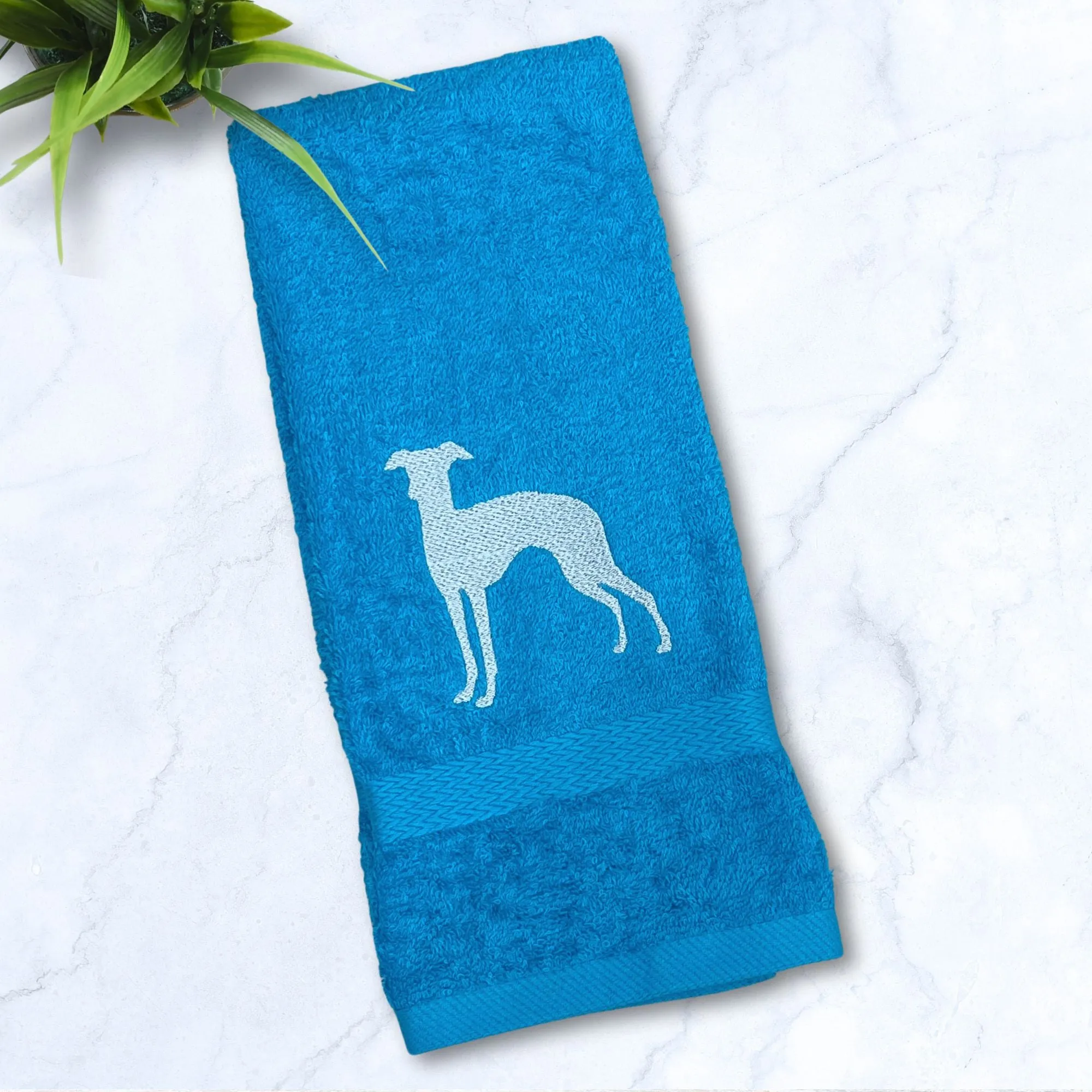 Standing Iggy Whippet Greyhound Turquoise Hand Towel