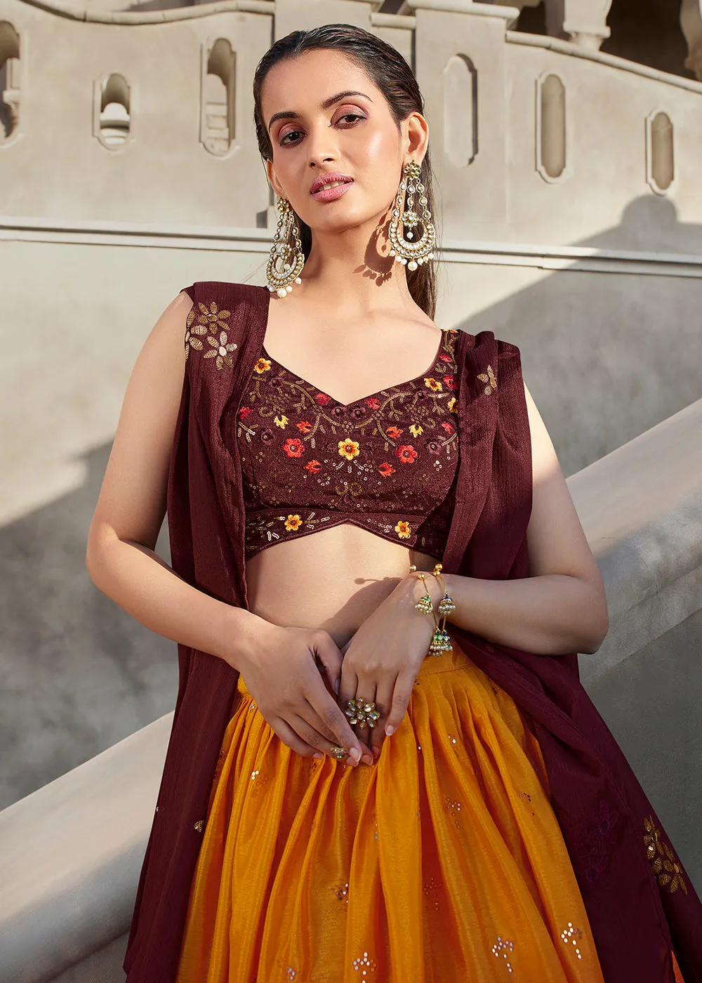 Stunning Orange Wine Embroidered Designer Lehenga Choli