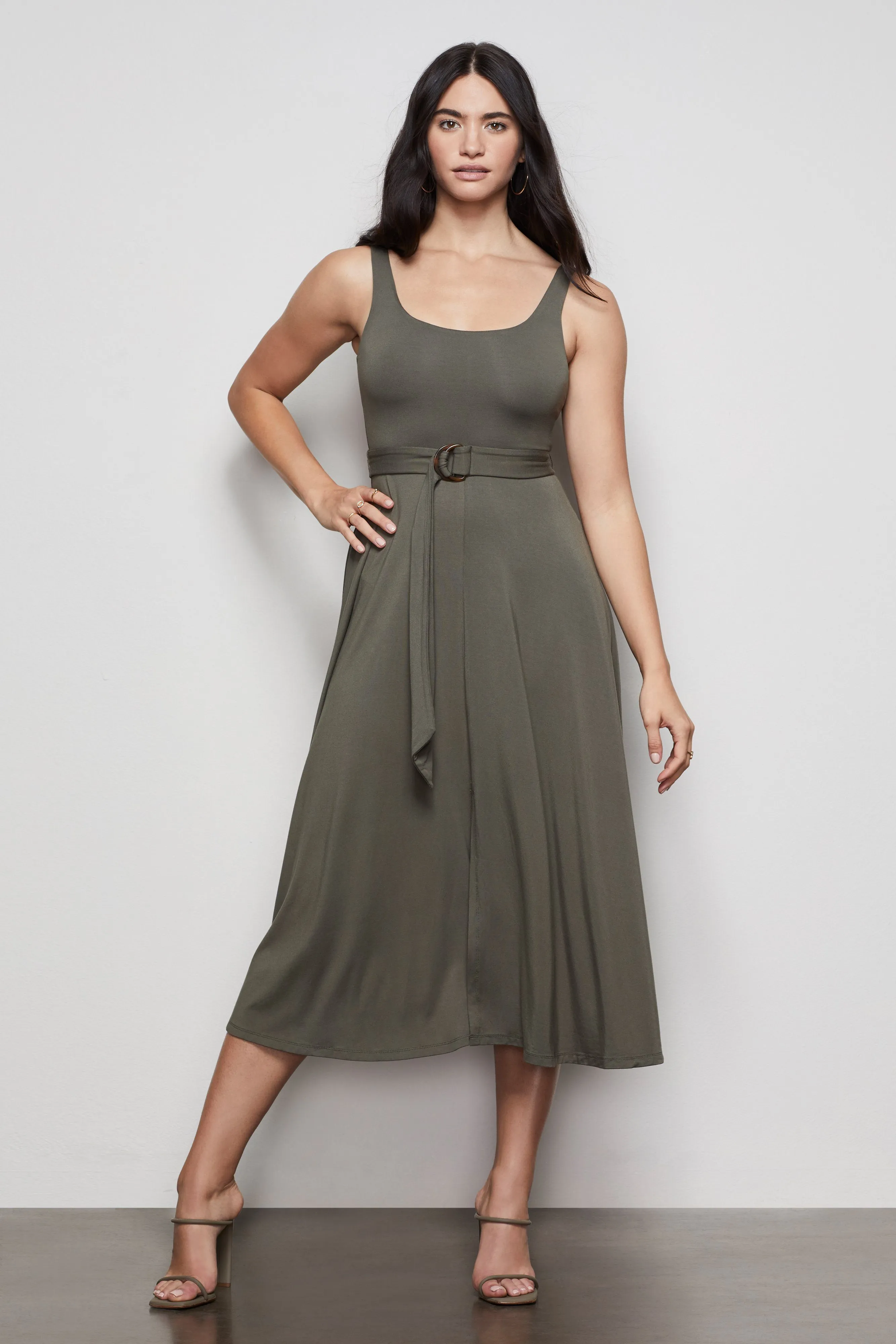 THE BELTED SWING TANK DRESS | SAGE001