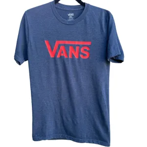 Vans Classic Logo Mens Retro Blue On Red Off The Wall Short Sleeve Tee Shirt - S