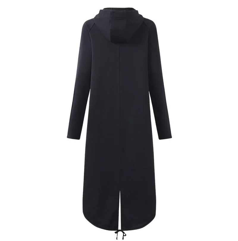 VenusFox Plus Size Long Sleeve Black Zipper Hooded Trench Coat