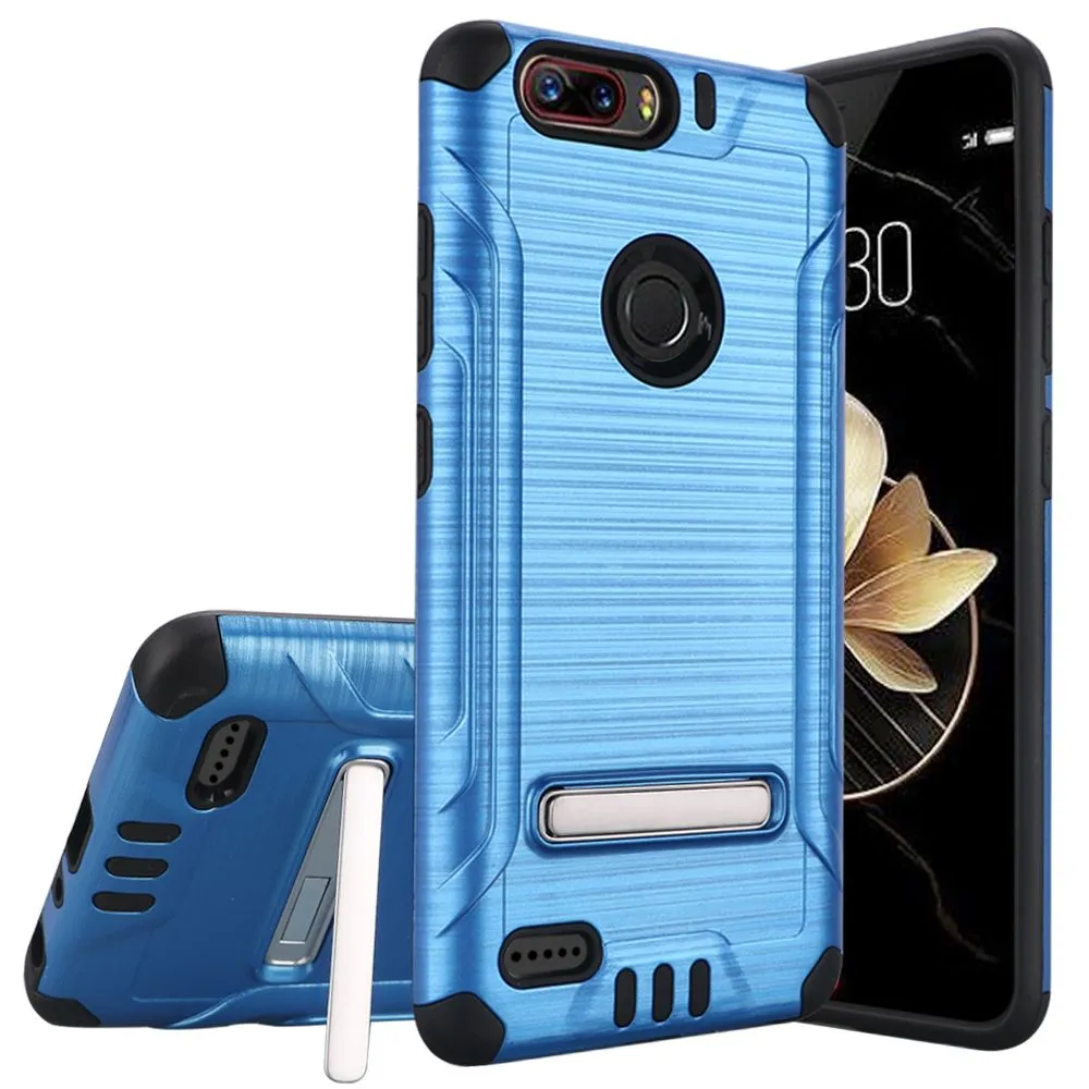 ZTE SEQUOIA/ Z982/ BLADE Z MAX/ ZMAX PRO 2 DUO LAYER BRUSHED KICSKTAND CASE - Dark Blue/Black